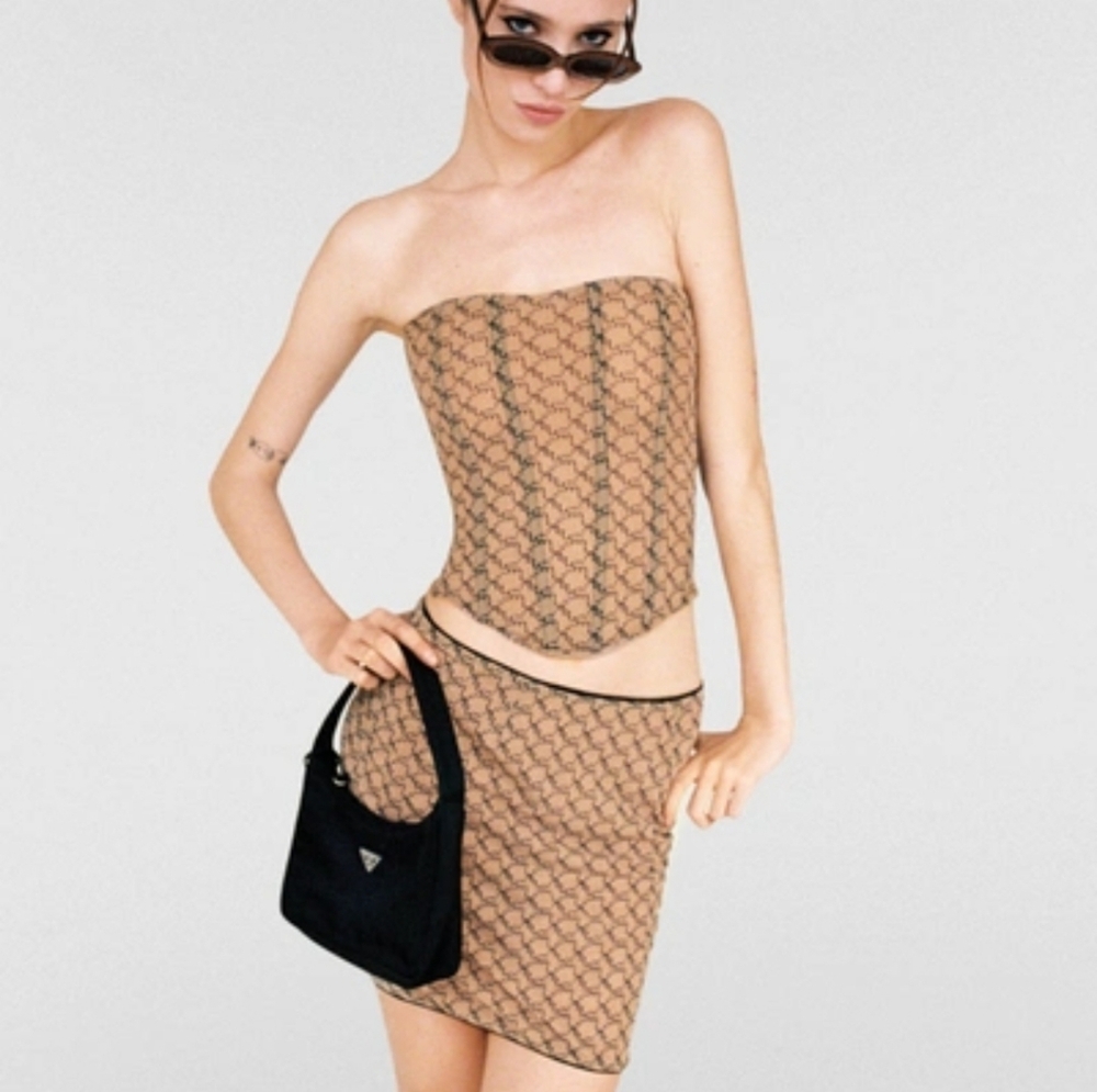 Miaou Brown Monogram Corset Top, Bustier Halter